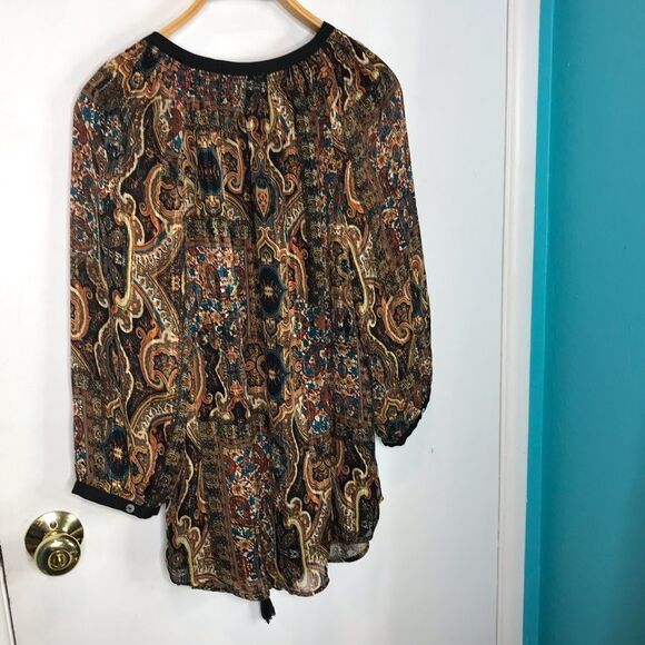 Meadow rue paisley chiffon sheer lined blouse - Picture 1 of 8